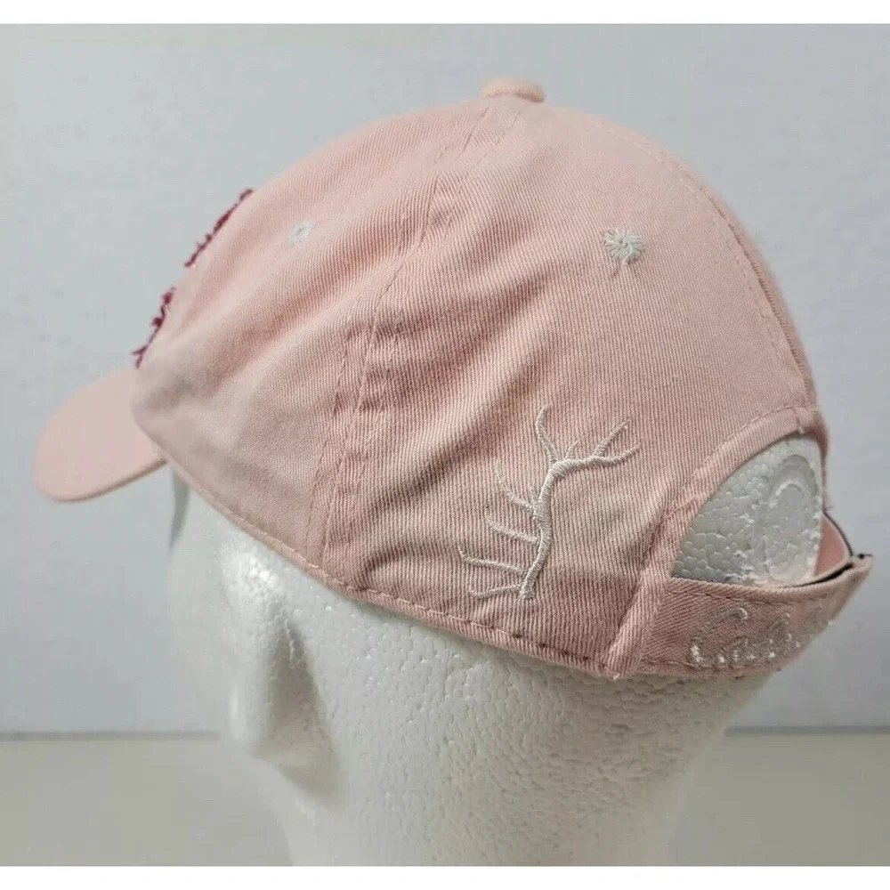 Cabela's Youth Hat‎ One Size Embroidered Logo Pink Red Adjustable Hook & Loop